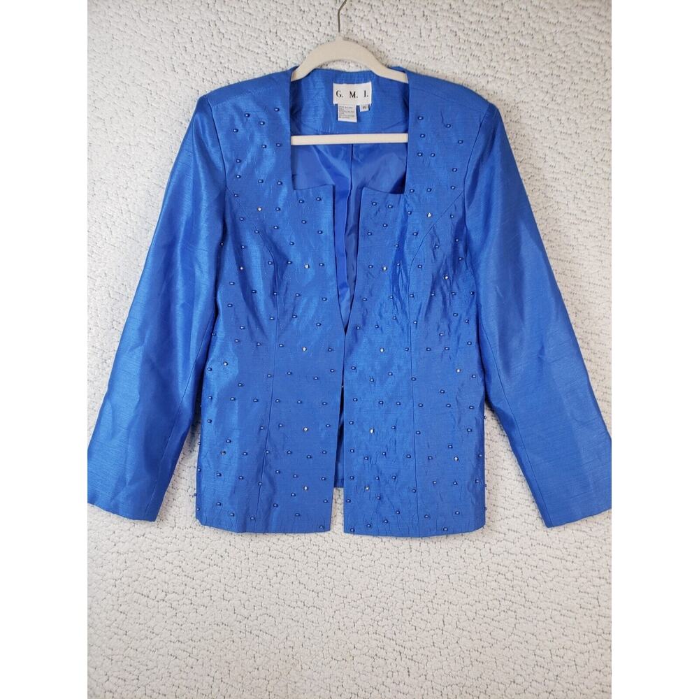 GMI Blazer Women's Sz 14 Jacket Blue Sophisticated Show Elegant Glam Retro Chic